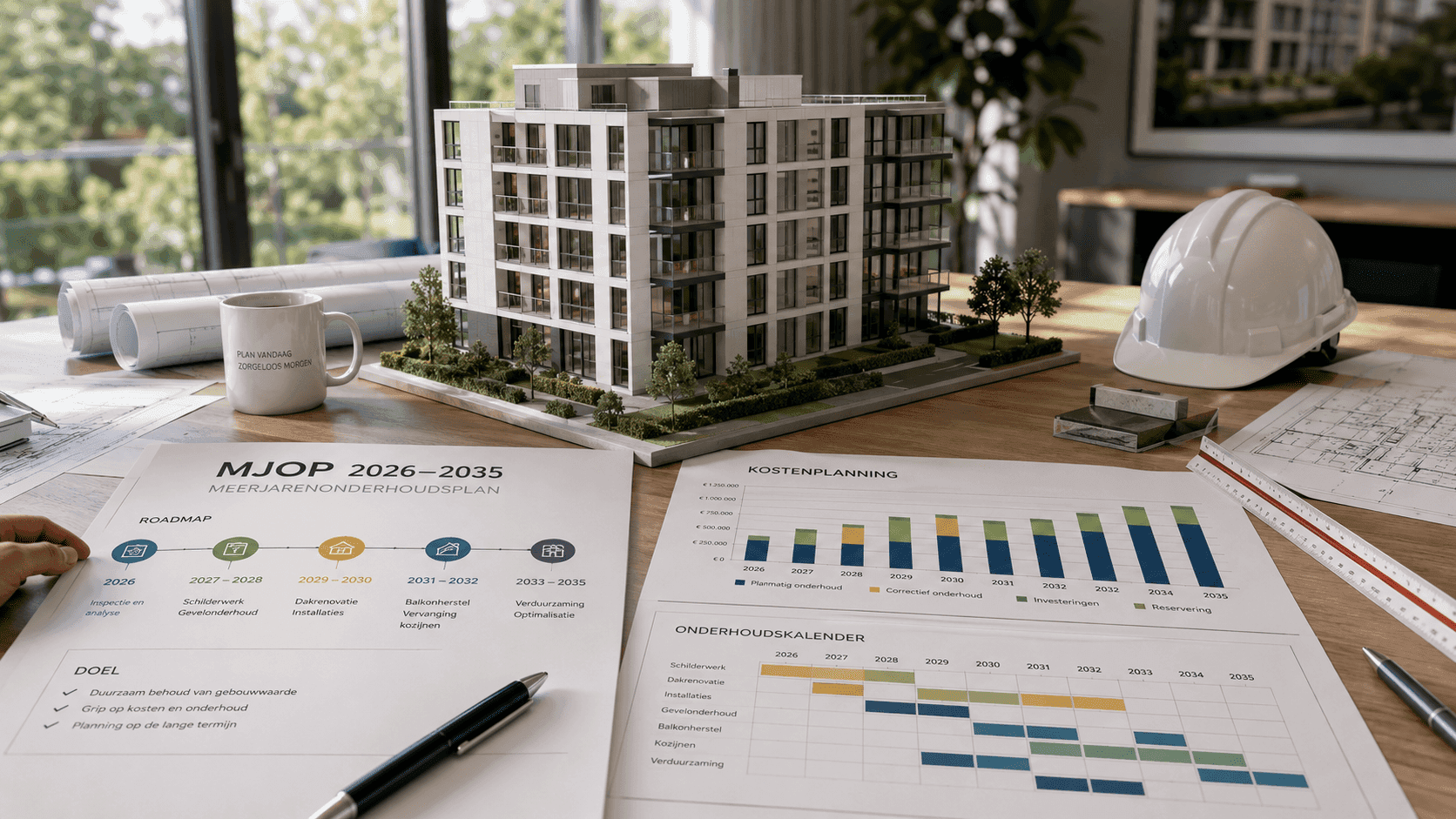 Meerjarenonderhoudsplan voor technisch vastgoedbeheer met gebouwmodel en onderhoudsplanning